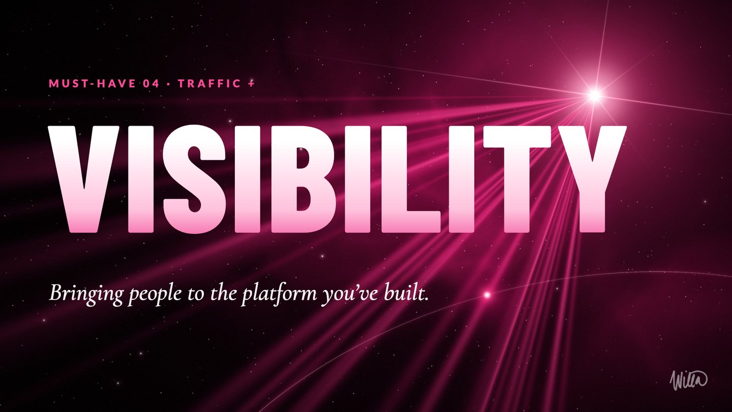 Brand on Fire slide, must-have 4: Visibility. Bringing people to the platform you&rsquo;ve built.