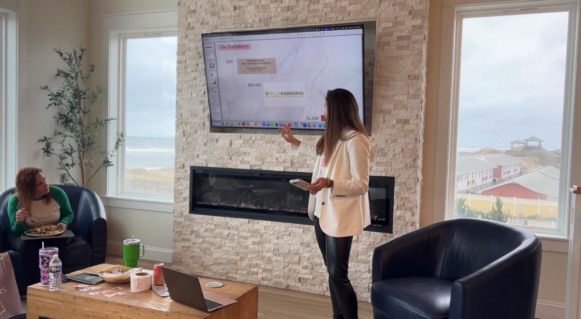Willa Kammerer presenting The Backstory at Michelle Cunningham's retreat in the Outer Banks, North Carolina